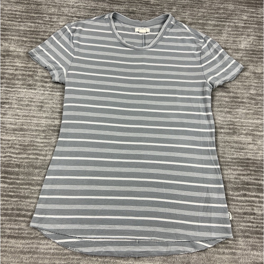 UpWest T-Shirt Womens XS Grey Striped Short Sleeve Crew Neck Modal Spandex Tee